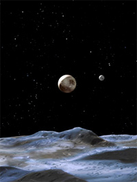 Pluto, seen from one of its moons (artist's rendition, NASA)