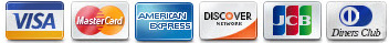 Visa, MasterCard, American Express, JCB, Discover, and Diners Club